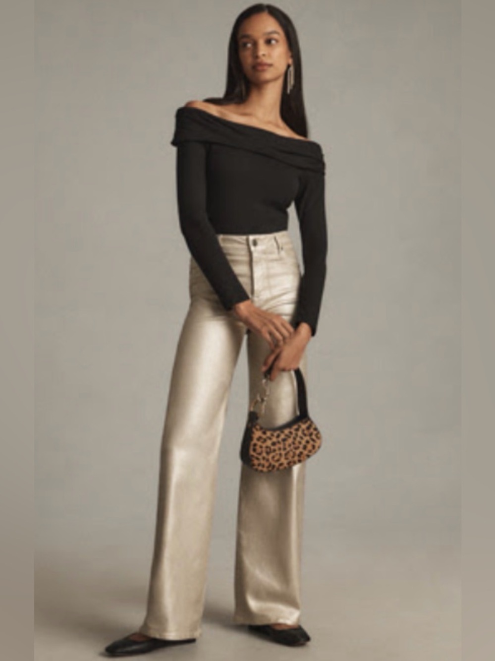 Anthro Fidelity Taylor High Rise Gold Metallic Wide Leg Jeans Size 26